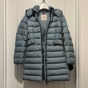 Moncler Girls 10 Light Blue Detachable Hooded Puffer Jacket